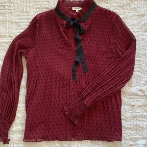 Max Studio Women’s Pleated Swiss Dot Necktie Blouse